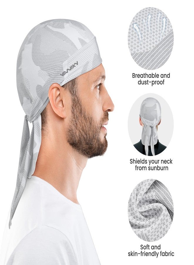 YANIKY Bandana Skull Caps for Men Women Quick-Drying Cooling Do Rag Breathable Durag Cap Helmet Liner for Cycling Running (US, Alpha, One Size, White) - Image 2